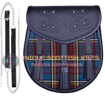 Black Leather Scottish Anderson Modern tartan Sporran