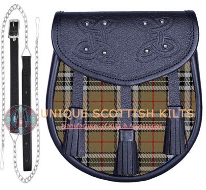 Black Leather Scottish Camel of Thompson tartan Sporran