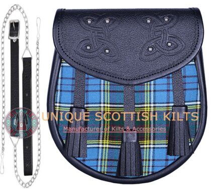 Black Leather Scottish Clan Anderson tartan Sporran