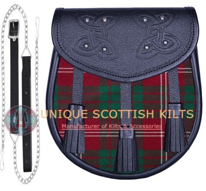 Black Leather Scottish Clan Crawford tartan Sporran