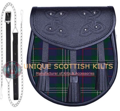Black Leather Scottish Clan Hardie tartan Sporran