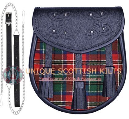 Black Leather Scottish CLAN Mcculloch tartan Sporran