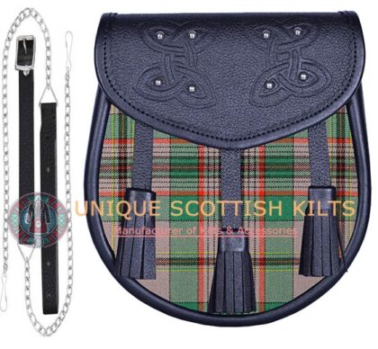 Black Leather Scottish Craig Ancient tartan Sporran