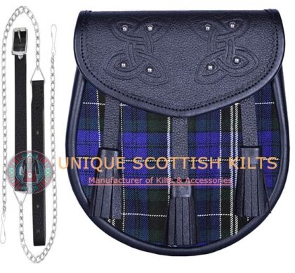 Black Leather Scottish Davies tartan Sporran