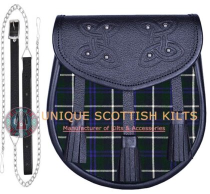 Black Leather Scottish Douglas Green Sporran