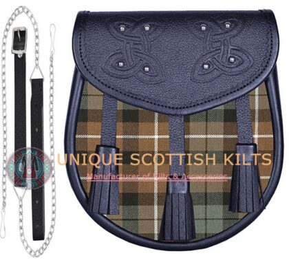 Black Leather Scottish Graham Montrose Weathered tartan Sporran
