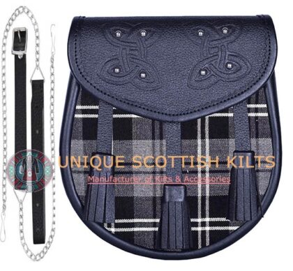 Black Leather Scottish Granite Tartan Sporran