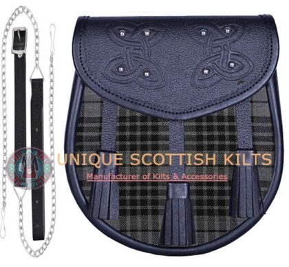 Black Leather Scottish Grey Watch tartan Sporran