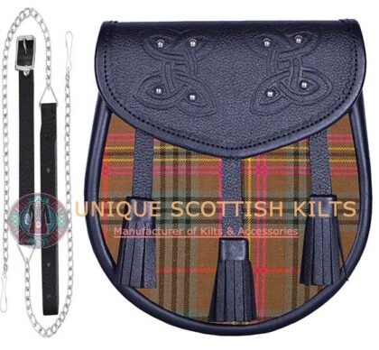 Black Leather Scottish Kennedy Weathered tartan Sporran