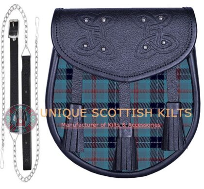 Black Leather Scottish Loch Ness tartan Sporran