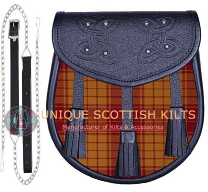 Black Leather Scottish Macmillan Dress Muted tartan Sporran