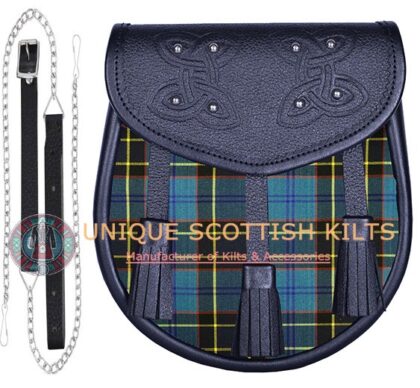 Black Leather Scottish US Air Force tartan Sporran