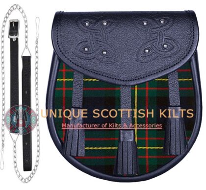 Black Leather Scottish McLaren Modern tartan Sporran