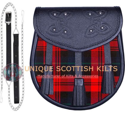 Black Leather Scottish McLachlan Modern tartan Sporran