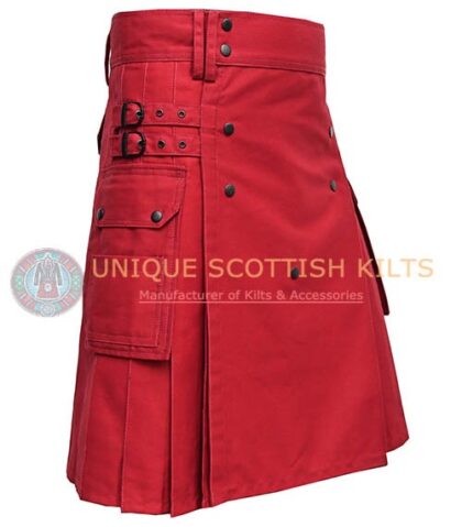Scottish Handmade Red Cotton Utility kilt