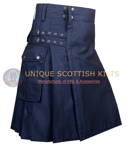 Scottish Handmade Black Cotton Utility kilt