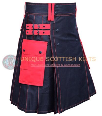 Scottish Handmade Black & Red Cotton Utility Kilt