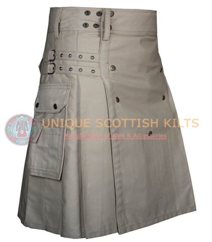 Scottish Handmade Khaki Cotton Utility kilt