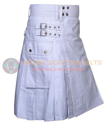 Scottish Handmade White Cotton Utility kilt