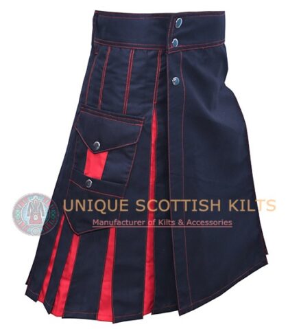 Scottish Handmade Black With Red Cotton Utility kilt