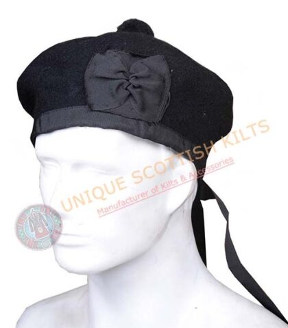Scottish Military Kilt Cap Black Wool Balmoral Bonnet Hat