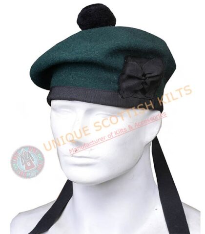 Scottish Military Kilt Cap Solid green Wool Balmoral Bonnet Hat
