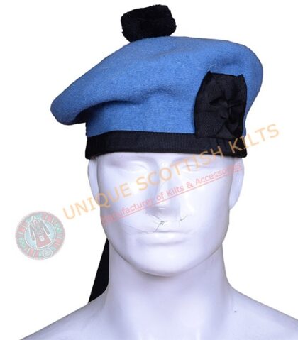 Scottish Military Kilt Cap Sky blue Wool Balmoral Bonnet Hat