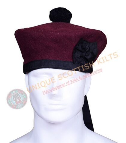 Scottish Military Kilt Cap Maroon Wool Balmoral Bonnet Hat