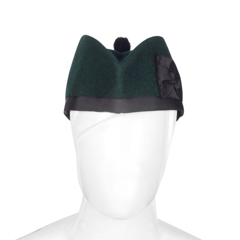 Glengarry Bonnet Scottish Military Piper Cap Solid Green Wool Hat - Image 2