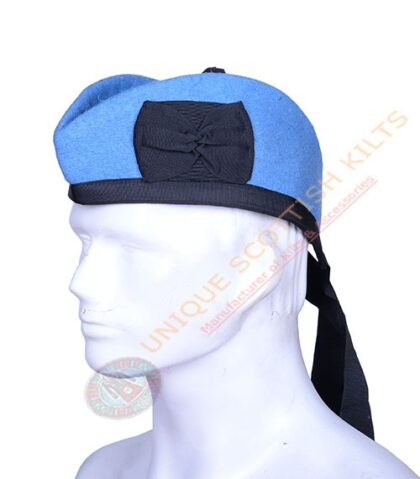 Glengarry Bonnet Scottish Military Piper Cap Sky Blue Wool Hat