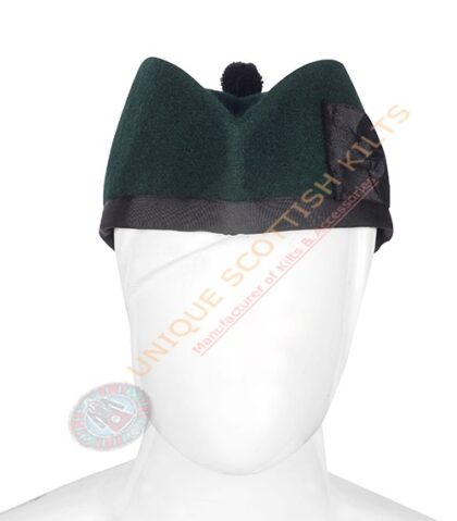 Glengarry Bonnet Scottish Military Piper Cap Solid Green Wool Hat