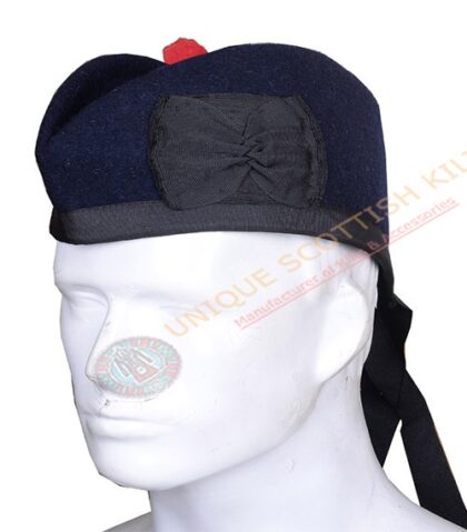 Glengarry Bonnet Scottish Military Piper Cap Navy Blue Wool Hat