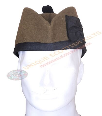 Glengarry Bonnet Scottish Military Piper Cap Tan Wool Hat