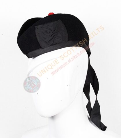 Glengarry Bonnet Scottish Military Piper Cap Black Wool Hat