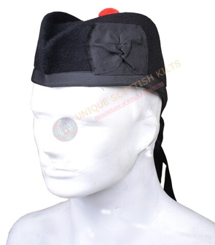 Glengarry Bonnet Scottish Military Piper Cap Black Wool Hat