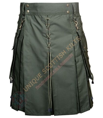 Scottish Handmade Olive Green Cotton Utility kilt