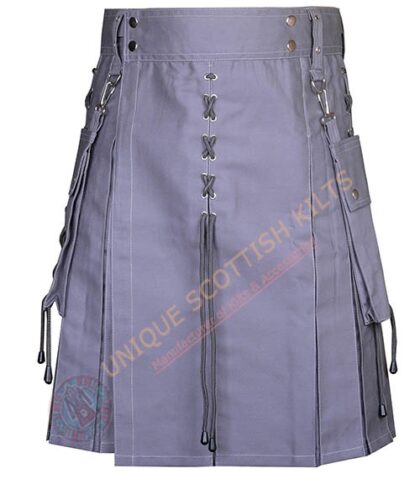 Scottish Handmade Grey Cotton Utility kilt