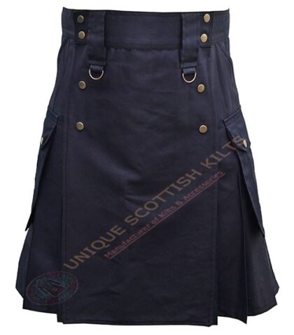 Scottish Handmade Black Cotton Utility kilt