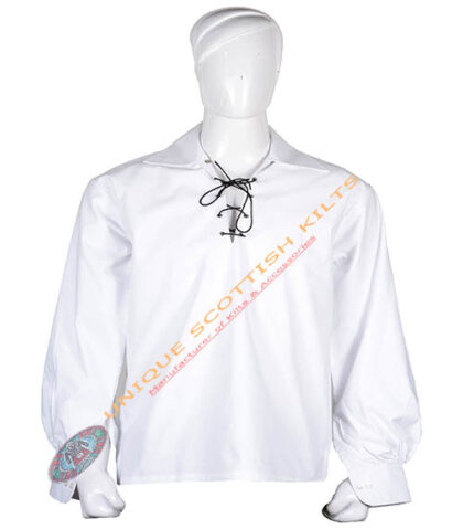 Handmade Scottish Jacobite White Ghillie Kilt Shirt Custom Made