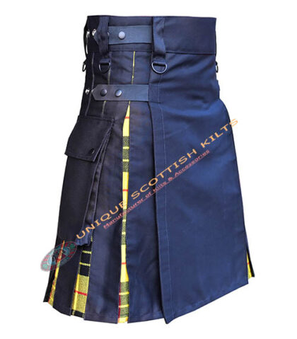 Scottish Handmade Macleod of Lewis Tartan Utility Kilt Black Cotton Hybrid