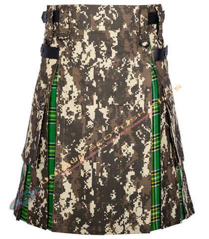 Handmade Irish Tartan With Multi Camo Hybrid Utility Kilt