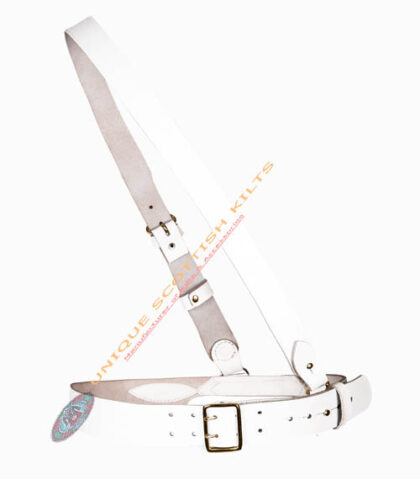 British Military Sam Browne Belt With Crossover Shoulder Strap White with Gold
