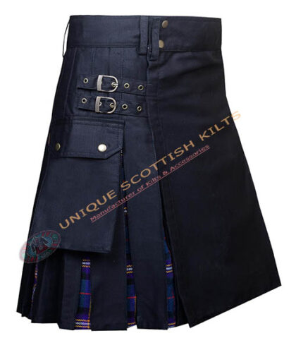 Handmade Masonic Tartan Utility Kilt Black Cotton Hybrid