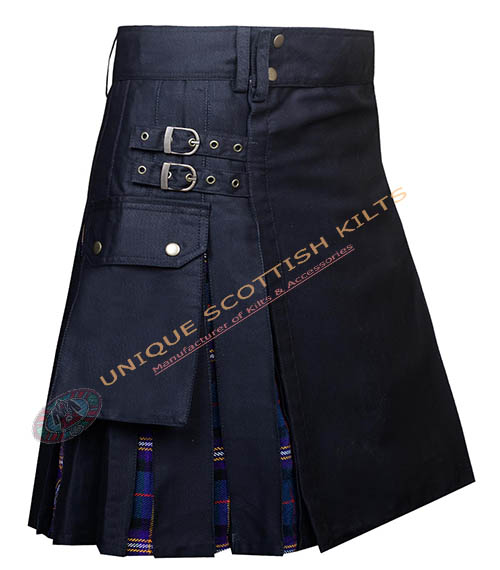 Handmade Masonic Tartan Utility Kilt Black Cotton Hybrid