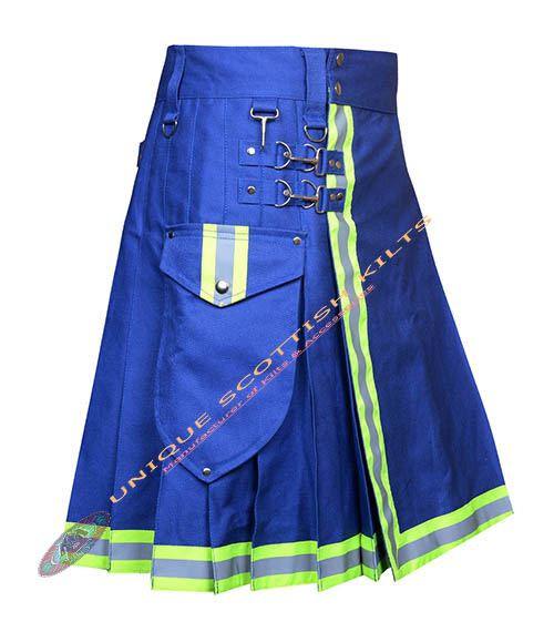Handmade Firefighter Blue Cotton Fire Department Utility Kilt