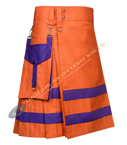 Handmade Firefighter Orange & Purple Cotton Fire Department Utility Kilt