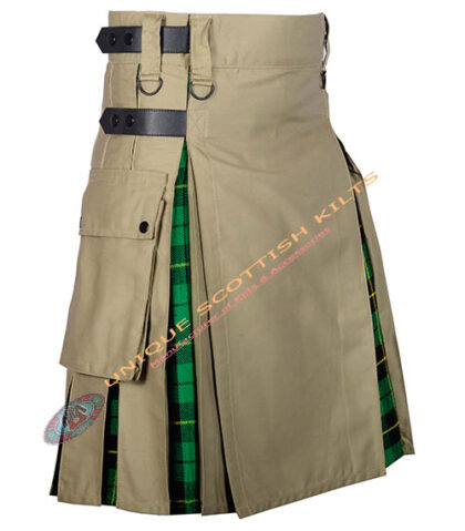 Handmade Wallace Hunting Tartan Utility Kilt With Khaki Cotton Hybrid