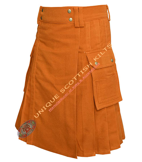 Saffron Gold Tartan Utility Kilt With Adjustable Buckles - Image 3