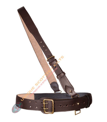 British Military Sam Browne Belt With Crossover Shoulder Strap Brown with Gold