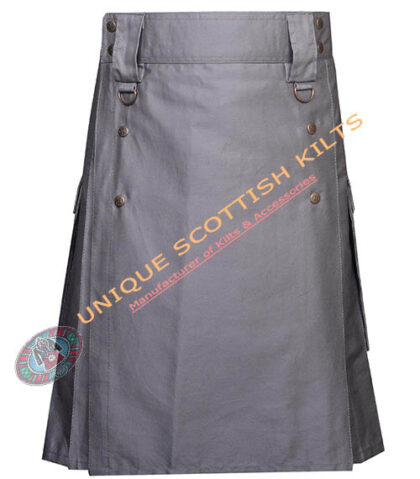 Grey Cotton Utility Kilt Tactical Style Kilt